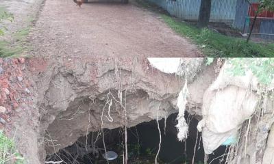 মদনে পাহাড়পুর ব্রিজের এপ্রোচ ধ্বস